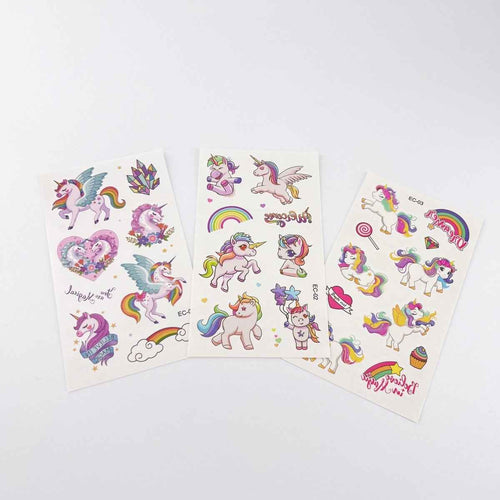 10 Sheets Unicorn Tattoos – Kids Party Favor Temporary Stickers