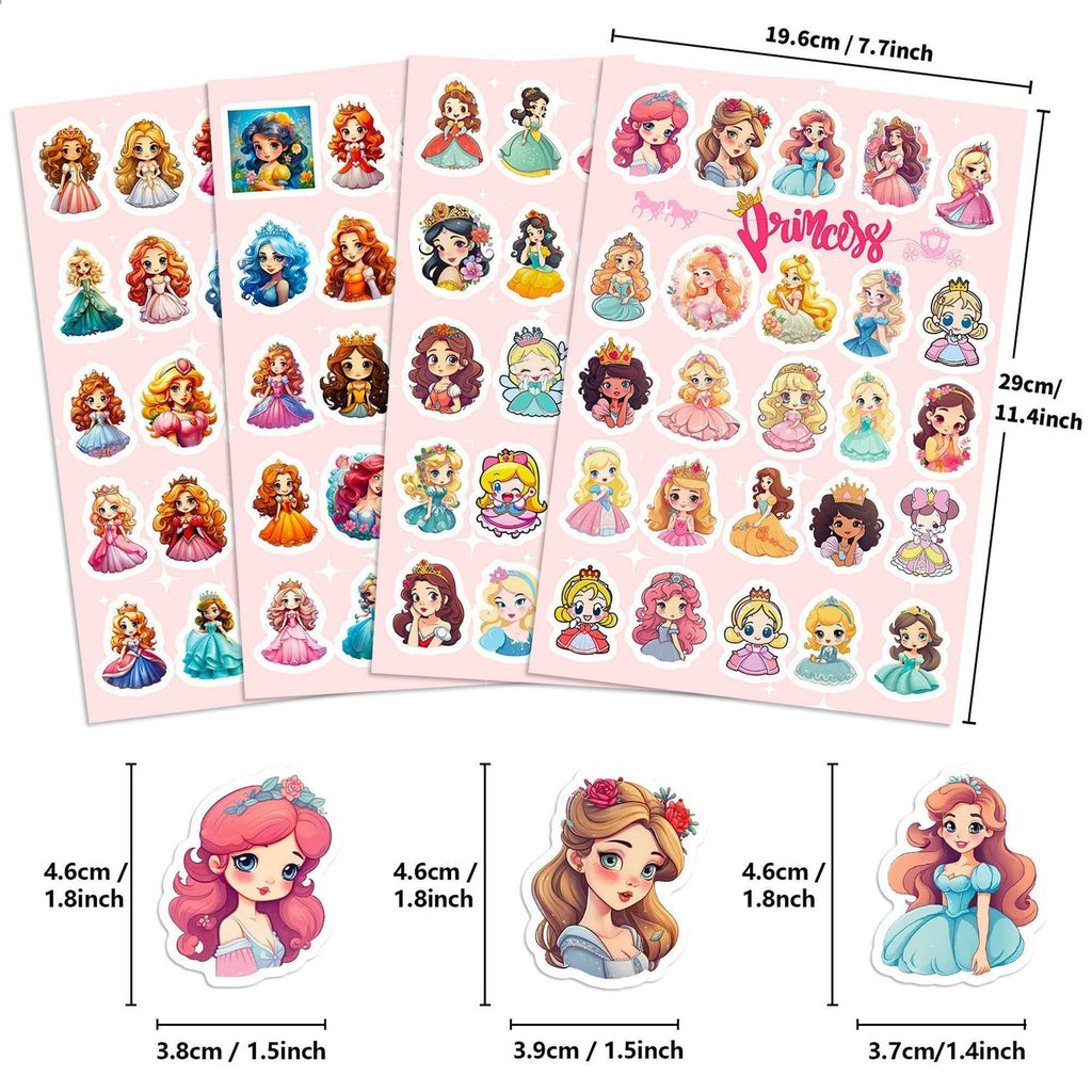 100pcs Princess Stickers – 4 Sheets Waterproof Vinyl for Kids