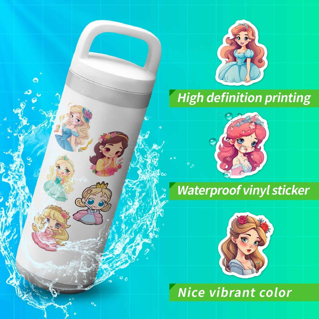 100pcs Princess Stickers – 4 Sheets Waterproof Vinyl for Kids